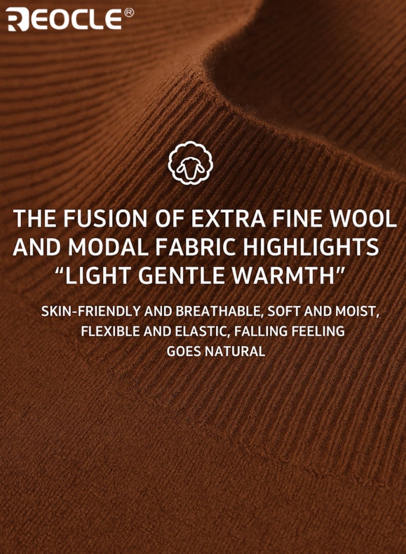 REOCLE Men's Semi-Turtleneck Sweater with Slim Fit and Stretch Design Long Sleeve Knit Top with Modal Wool Blend for Base Layer Wear - Image 4