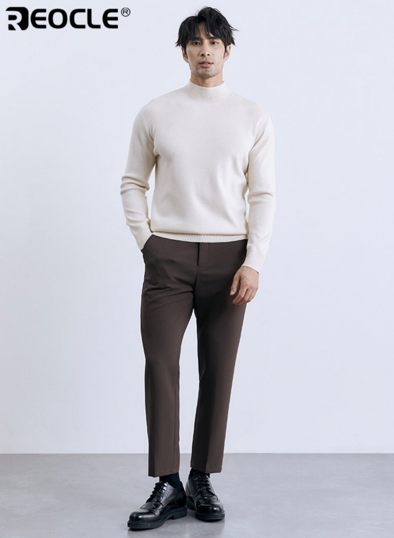REOCLE Men's Semi-Turtleneck Sweater with Slim Fit and Stretch Design Long Sleeve Knit Top with Modal Wool Blend for Base Layer Wear - Image 3