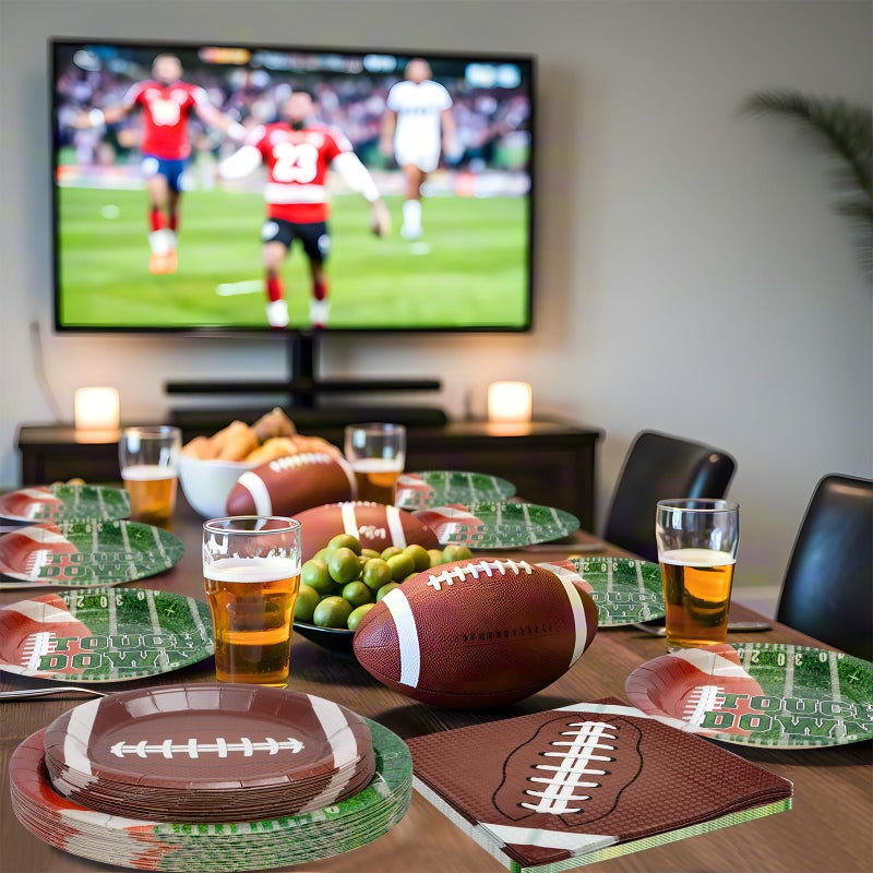 Litmitfu 150 Pack Football Party Supplies Kit, Football Party Dinnerware Set Includes Heavy Duty Dessert Dinner Plates and Luncheon Napkins for Football Theme Birthday Party Decorations Table Decor, Serves 50 - Image 2