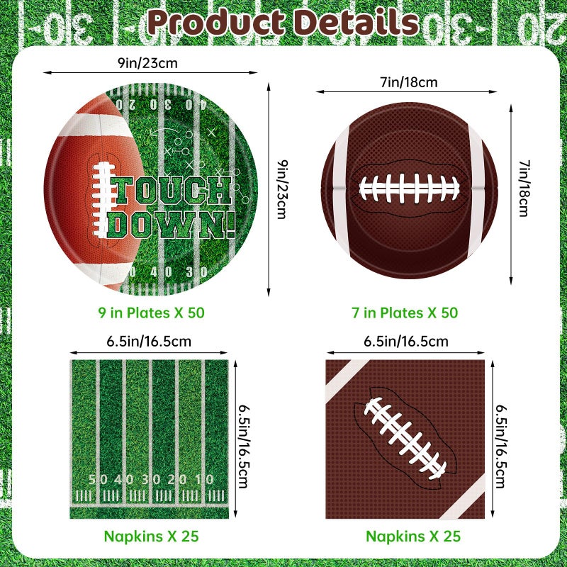 Litmitfu 150 Pack Football Party Supplies Kit, Football Party Dinnerware Set Includes Heavy Duty Dessert Dinner Plates and Luncheon Napkins for Football Theme Birthday Party Decorations Table Decor, Serves 50 - Image 3