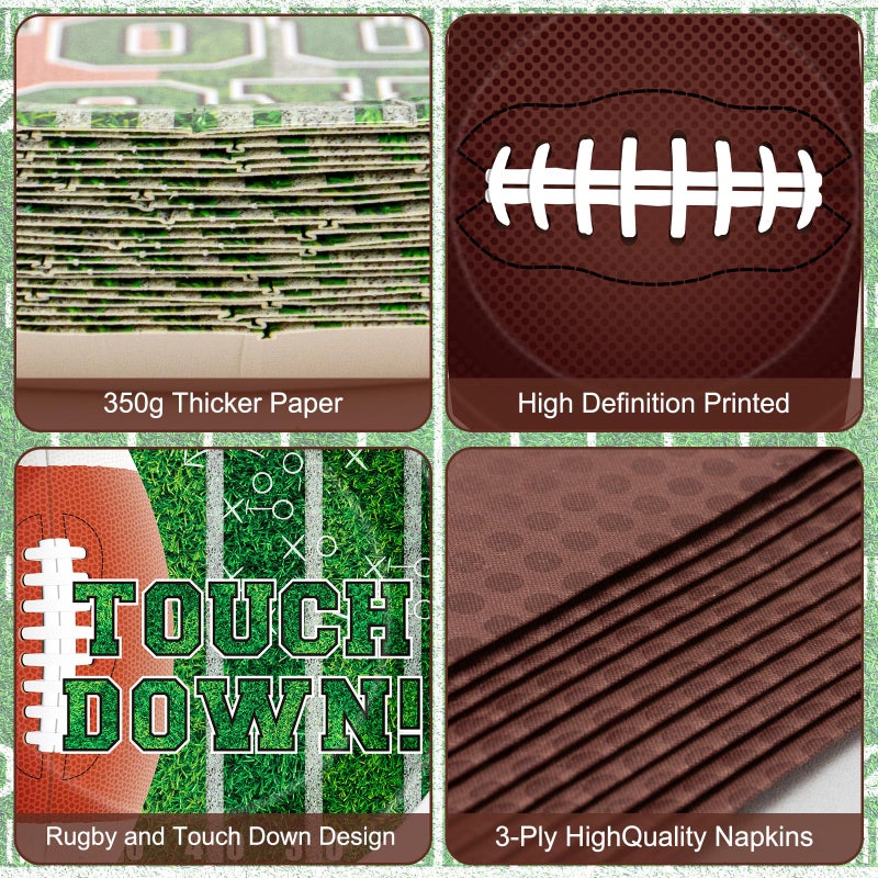 Litmitfu 150 Pack Football Party Supplies Kit, Football Party Dinnerware Set Includes Heavy Duty Dessert Dinner Plates and Luncheon Napkins for Football Theme Birthday Party Decorations Table Decor, Serves 50 - Image 4