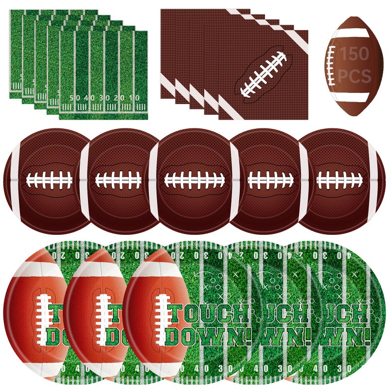 Litmitfu 150 Pack Football Party Supplies Kit, Football Party Dinnerware Set Includes Heavy Duty Dessert Dinner Plates and Luncheon Napkins for Football Theme Birthday Party Decorations Table Decor, Serves 50 - Image 1