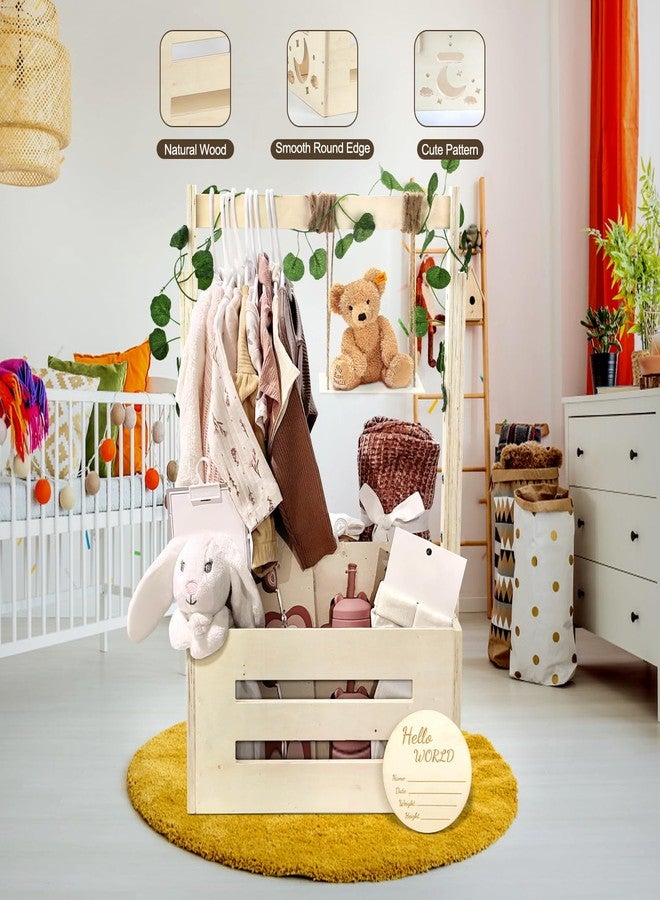 TAEYONK Wooden Baby Shower Crate Closet, Baby Shower Basket with 33.5" High Hanger Rack and Swing, DIY Baby Welcome Box with Handle, Easy Assembly Storage Crate for Pregnancy New Parent - Image 2
