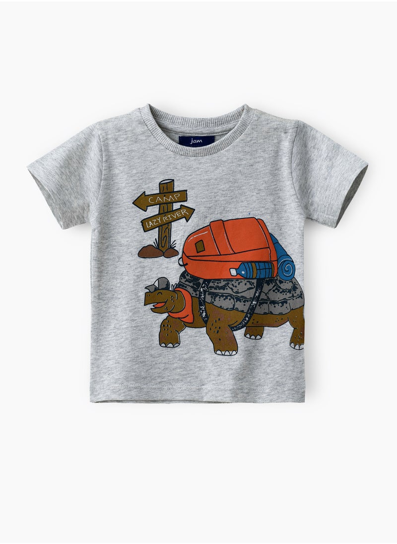JAM Boys' Grey Camping Tortoise Graphic Cotton T-Shirt  - Image 1