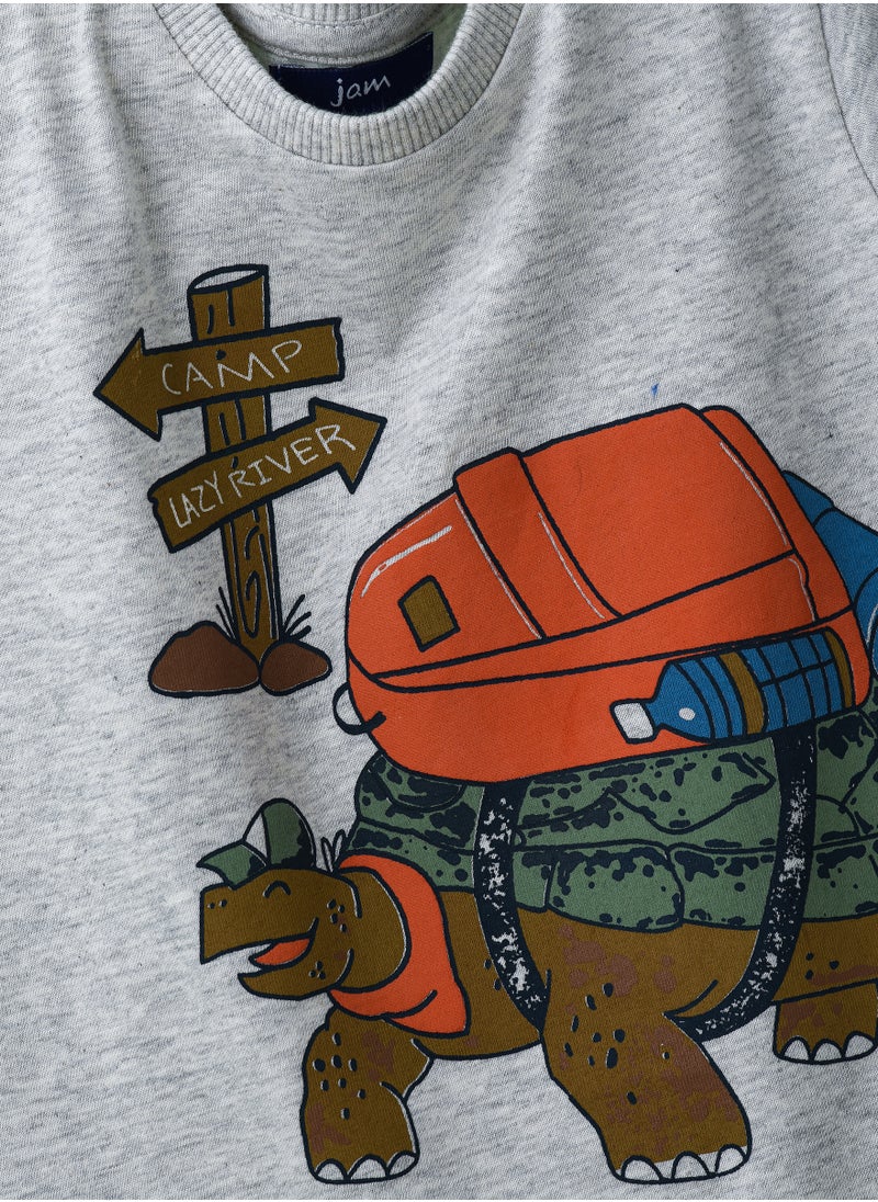 JAM Boys' Grey Camping Tortoise Graphic Cotton T-Shirt  - Image 3