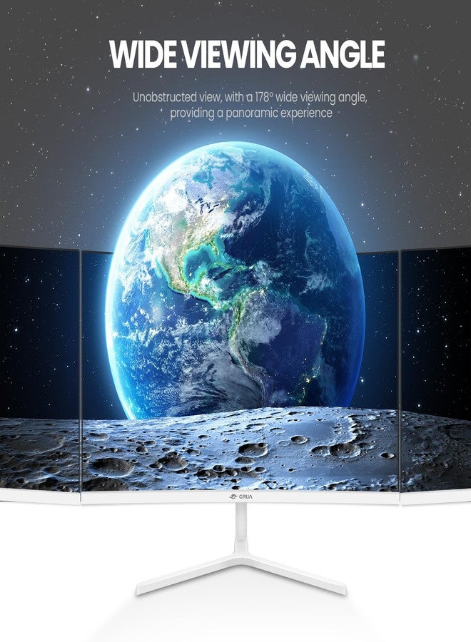 CRUA 24 Inch Curved Monitor, FHD(1920×1080P) 100HZ 99% sRGB Computer Monitors, Narrow Bezels on Three Sides, Blue Light Filter PC Monitor for Home, Office and Dormitory(HDMI, VGA)-White - Image 3