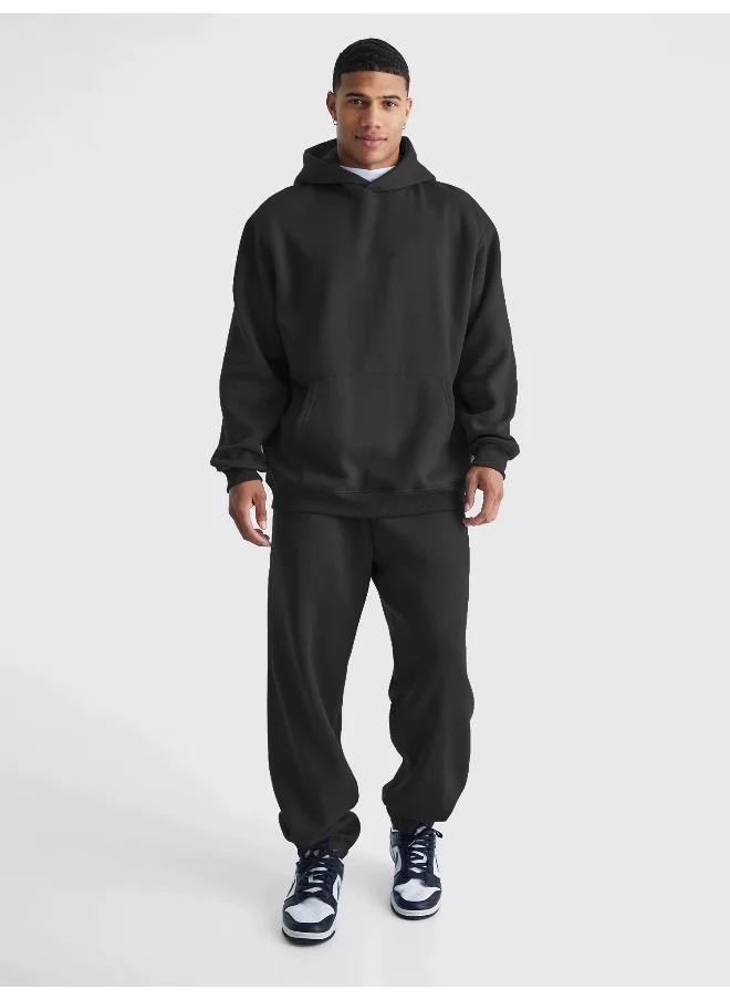 Maniac Maniac Men Solid Black Hooded Neck Sweatshirt and Jogger Cotton Loopknit Fleece Co-Ords