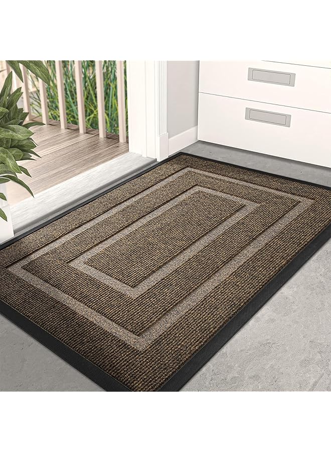 erorex Front Door Mat Non Slip Dirt Trapper Mat Heavy Duty Durable Welcome Mat Absorbent Rubber Low Profile Doormat Easy Clean Floor Mat For Entrance Outdoor And Indoor A Brown - Image 1