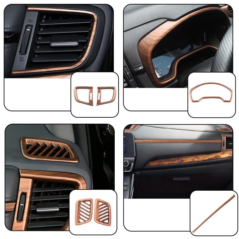 BOLTRY for Honda CRV CR-V 2017~2022 Full Set of Car Interiors Instrument Panel Decorative Center Console Moulding Trim Air Outlet Automotive Steering Wheel Cover Accessories 12Pcs (Wood Grain) - Image 5