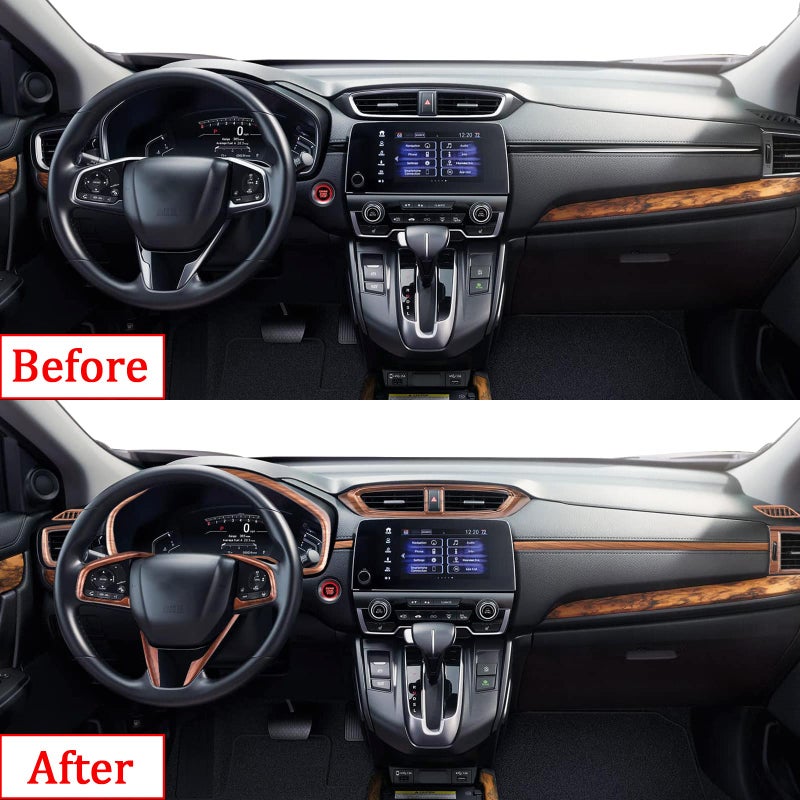 BOLTRY for Honda CRV CR-V 2017~2022 Full Set of Car Interiors Instrument Panel Decorative Center Console Moulding Trim Air Outlet Automotive Steering Wheel Cover Accessories 12Pcs (Wood Grain) - Image 2
