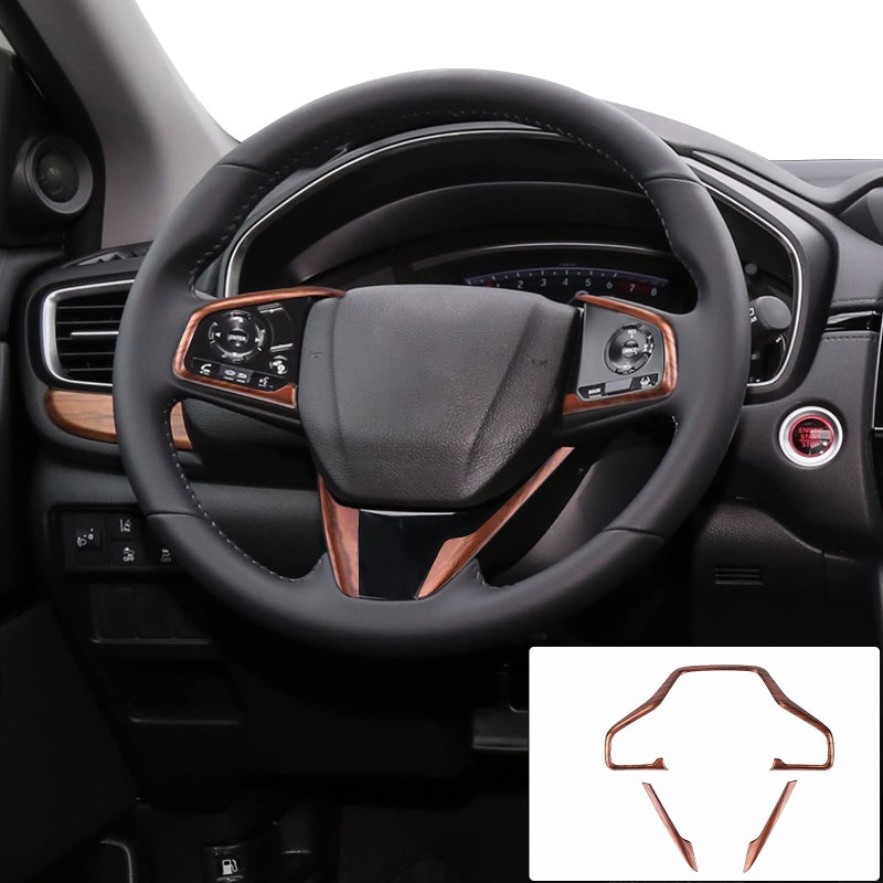 BOLTRY for Honda CRV CR-V 2017~2022 Full Set of Car Interiors Instrument Panel Decorative Center Console Moulding Trim Air Outlet Automotive Steering Wheel Cover Accessories 12Pcs (Wood Grain) - Image 3