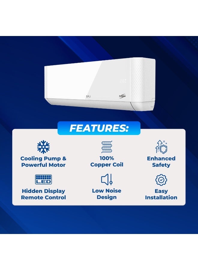 SPJ 1.5 Ton Inverter Split Air Conditioner 18000 BTU, T3 DC Compressor, 100% Copper Coil, R410A Refrigerant, Sleep Mode, 4m Pipe Kit, Wall Mounted AC, 5-Year Compressor Warranty, White - Image 3