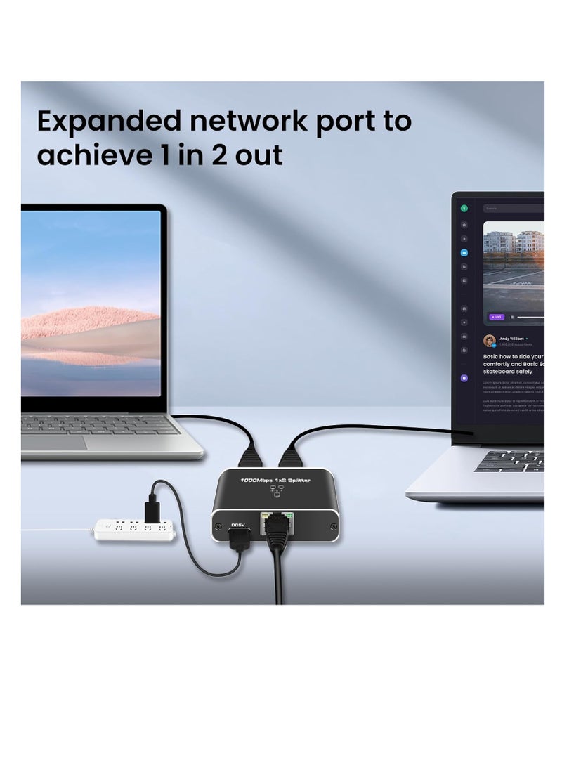 ماركة غير محددة موزع ايثرنت ار جيه 45 من 1 الى 2، مقسم شبكة  1000Mbps مع كيبل طاقة USB، موصل مقسم انترنت جيجابت LAN لكات 5/5e/6/7/8، يدعم جهازين يعملان في وقت واحد  - Image 2