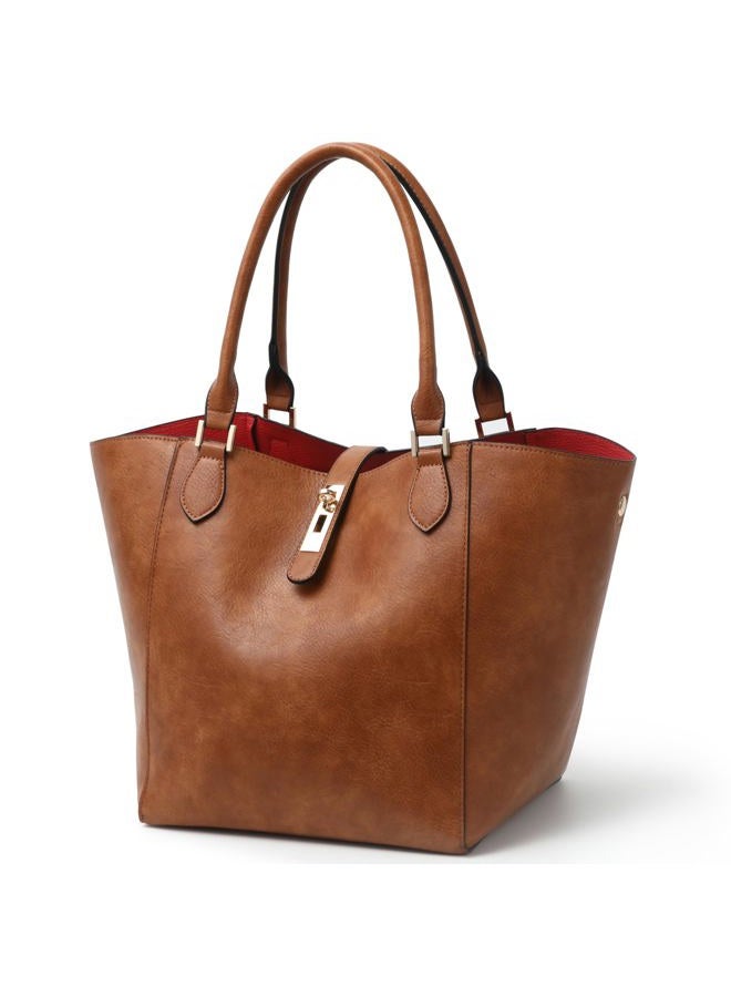 sqlp Large Work Tote Bag for Women Leather Designer Handbags Big Travel bucket bags Ladies Shoulder Bag, Amber Brown, 8.3"L x 10.8"W x 11.5"H, Minimal - Image 3
