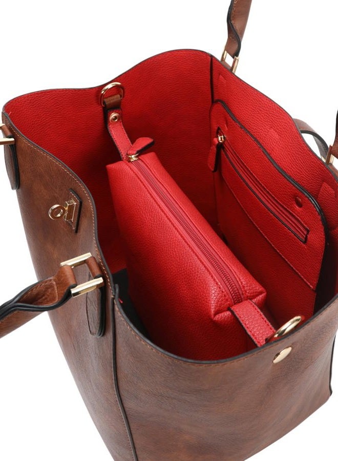 sqlp Large Work Tote Bag for Women Leather Designer Handbags Big Travel bucket bags Ladies Shoulder Bag, Amber Brown, 8.3"L x 10.8"W x 11.5"H, Minimal - Image 2
