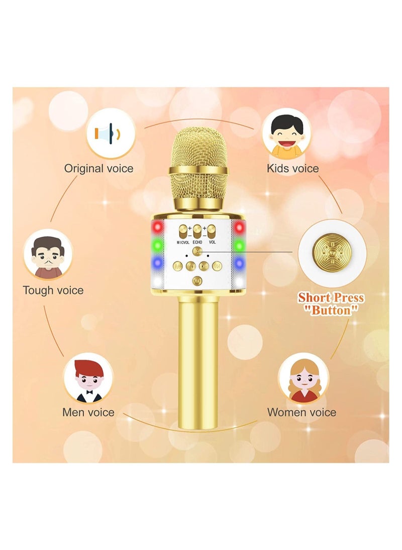 Generic - Toy Microphone for Kids, Handheld Bluetooth Microphone for Adults with LED Lights Portable Karaoke Mic Speaker Recorder Machine for Birthday Home Party in Gold - Image 1