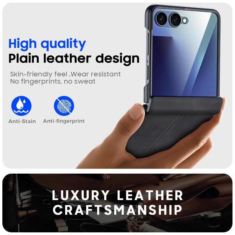 BSNRM for Samsung Galaxy Z Flip 7 Case with Hinge Protection & Built-in Screen Protector, Ultra Thin Stylish Leather Matte PC Durable Shockproof Cover Phone Case for Galaxy Z Flip 7-Black Gray - Image 5