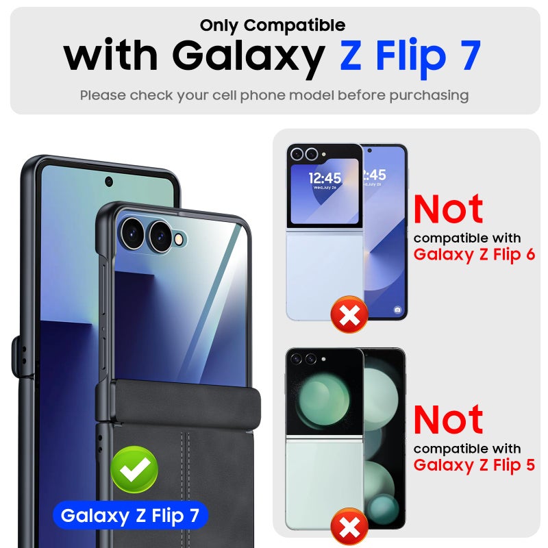 BSNRM for Samsung Galaxy Z Flip 7 Case with Hinge Protection & Built-in Screen Protector, Ultra Thin Stylish Leather Matte PC Durable Shockproof Cover Phone Case for Galaxy Z Flip 7-Black Gray - Image 2