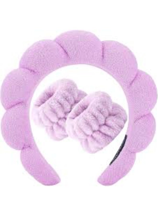 Spa Headband and Wristband Set, Terry Cloth Soft Puffy Hairband with Non-Slip Design for Facial Cleansing and Skincare - Image 1