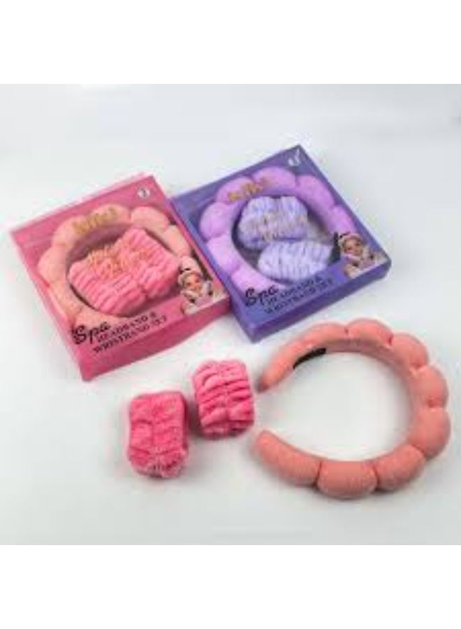 Spa Headband and Wristband Set, Terry Cloth Soft Puffy Hairband with Non-Slip Design for Facial Cleansing and Skincare - Image 2