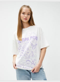 KOTON Short Sleeve Crew Neck Cotton Printed Oversized T-Shirt  - Image 1