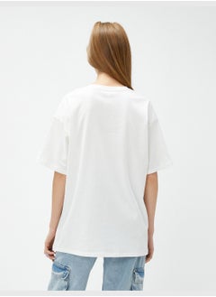 KOTON Short Sleeve Crew Neck Cotton Printed Oversized T-Shirt  - Image 4