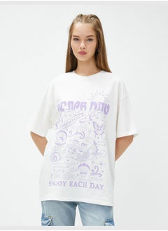 KOTON Short Sleeve Crew Neck Cotton Printed Oversized T-Shirt  - Image 3