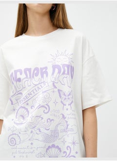 KOTON Short Sleeve Crew Neck Cotton Printed Oversized T-Shirt  - Image 5