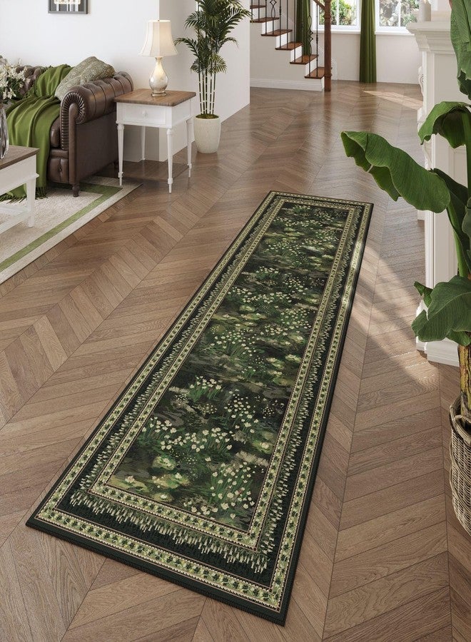Rugcomf Runner Rug Impressionist-Style Vintage Kitchen Rugs Non Slip Washable Soft Carpet Runner for Kitchen Laundry Bedroom Bathroom, Green - Image 3