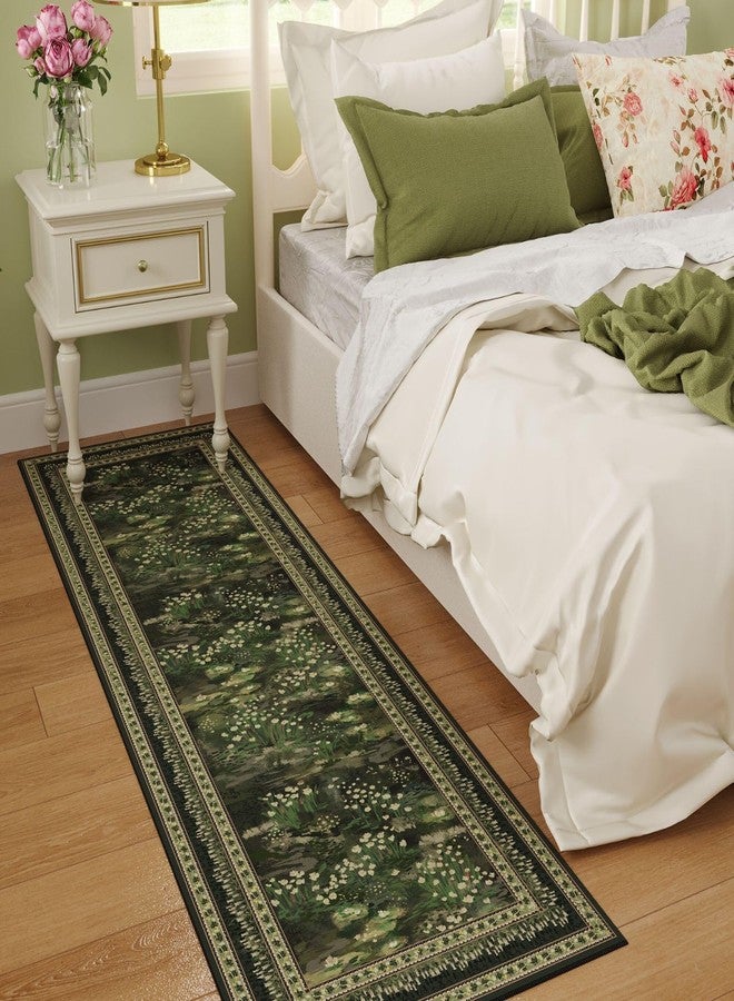 Rugcomf Runner Rug Impressionist-Style Vintage Kitchen Rugs Non Slip Washable Soft Carpet Runner for Kitchen Laundry Bedroom Bathroom, Green - Image 4