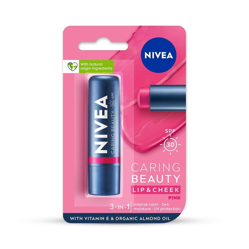 NIVEA Lip Caring Beauty Pink Lip Balm Lip Cheek Tint with SPF 30 - Image 1