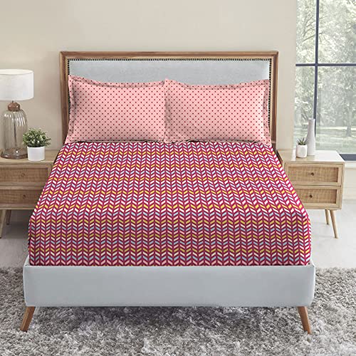 Trident Bedsheet Set - Urban Comfort Collection, 100% Cotton Bedsheet for Double Bed (1 Queen Size Bedsheet with 2 Pillow Covers) Superior Softness, 144 Thread Count - Party Mood Pink - Image 1