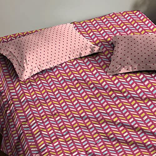Trident Bedsheet Set - Urban Comfort Collection, 100% Cotton Bedsheet for Double Bed (1 Queen Size Bedsheet with 2 Pillow Covers) Superior Softness, 144 Thread Count - Party Mood Pink - Image 2