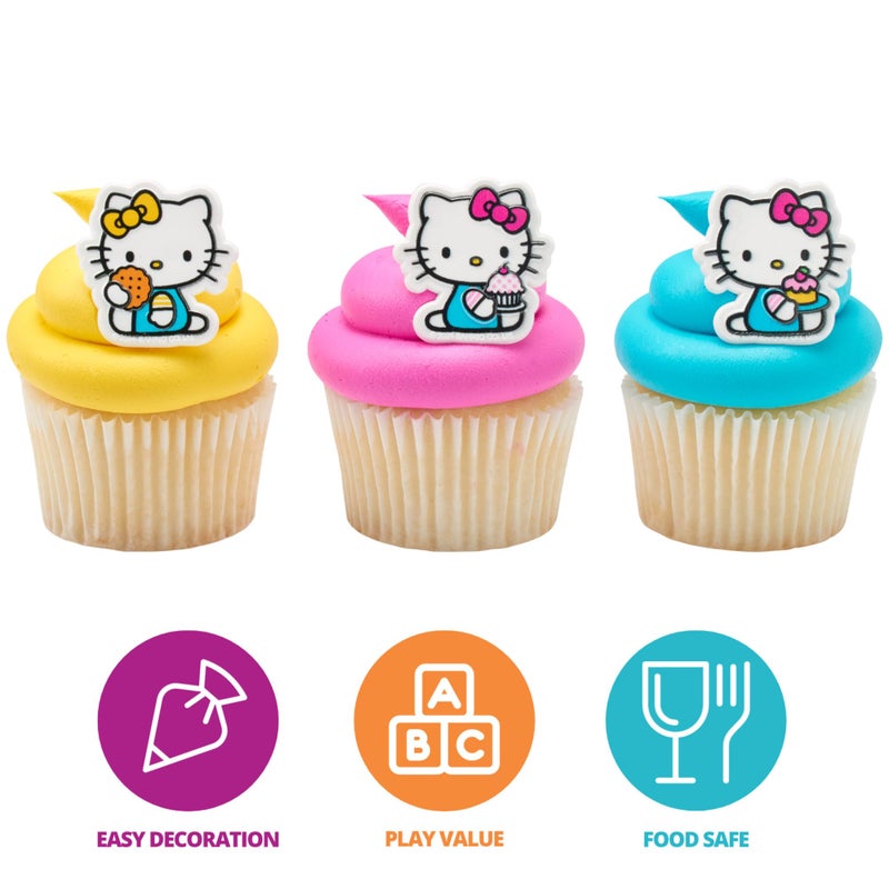 DecoPac Hello KittyÂ® Rings, Cupcake Decorations Featuring Hello Kitty and Mimmy, Pink And Yellow - 24 Pack - Image 3