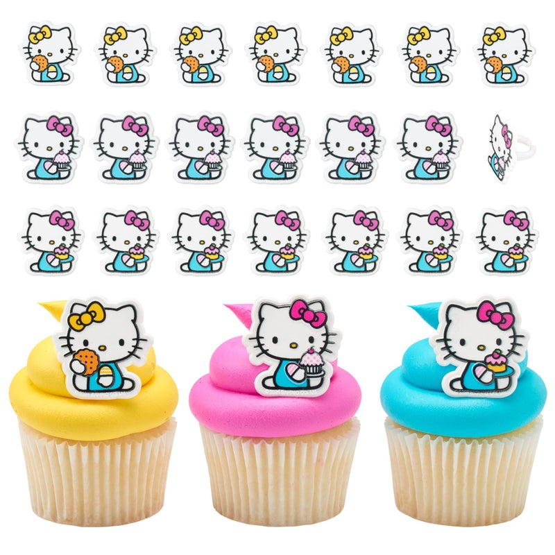 DecoPac Hello KittyÂ® Rings, Cupcake Decorations Featuring Hello Kitty and Mimmy, Pink And Yellow - 24 Pack - Image 1