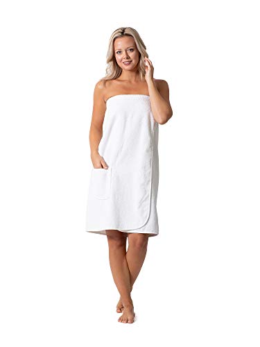 Robe Direct Women’s Terry Cloth Spa and Bath Towel Wrap with Adjustable Closure & Elastic Top (White, Large/One Size) - Image 1