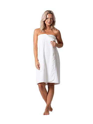 Robe Direct Women’s Terry Cloth Spa and Bath Towel Wrap with Adjustable Closure & Elastic Top (White, Large/One Size) - Image 2