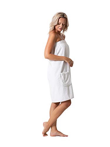 Robe Direct Women’s Terry Cloth Spa and Bath Towel Wrap with Adjustable Closure & Elastic Top (White, Large/One Size) - Image 3