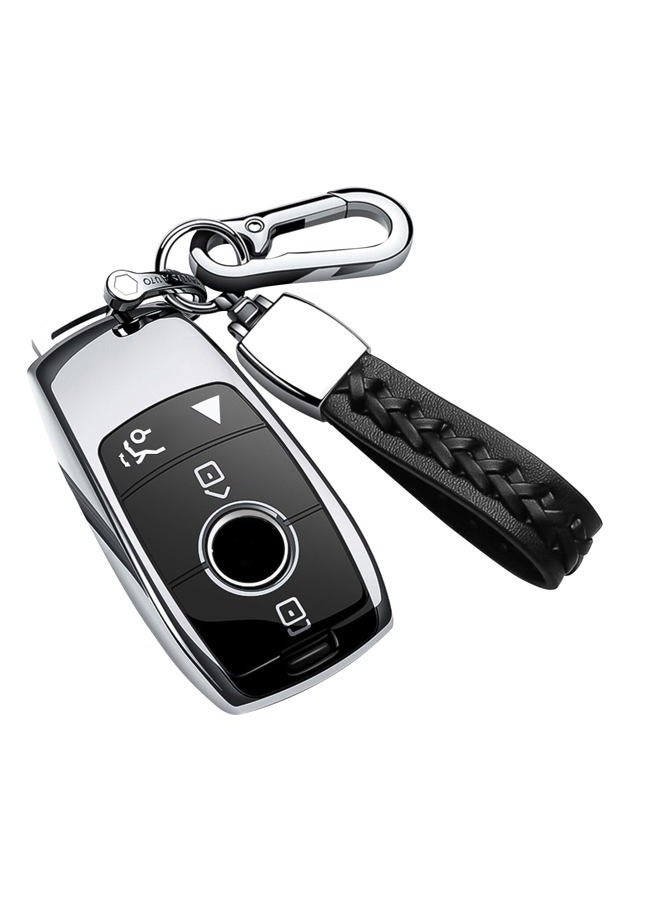 Autophone غطاء مفتاح متوافق مع مرسيدس بنز مع سلسلة مفاتيح، غلاف مفتاح ناعم TPU يوفر حماية 360 درجة لفئة A وفئة C وفئة G من 2017-2020 وفئة E وفئة S (فضي) - Image 1