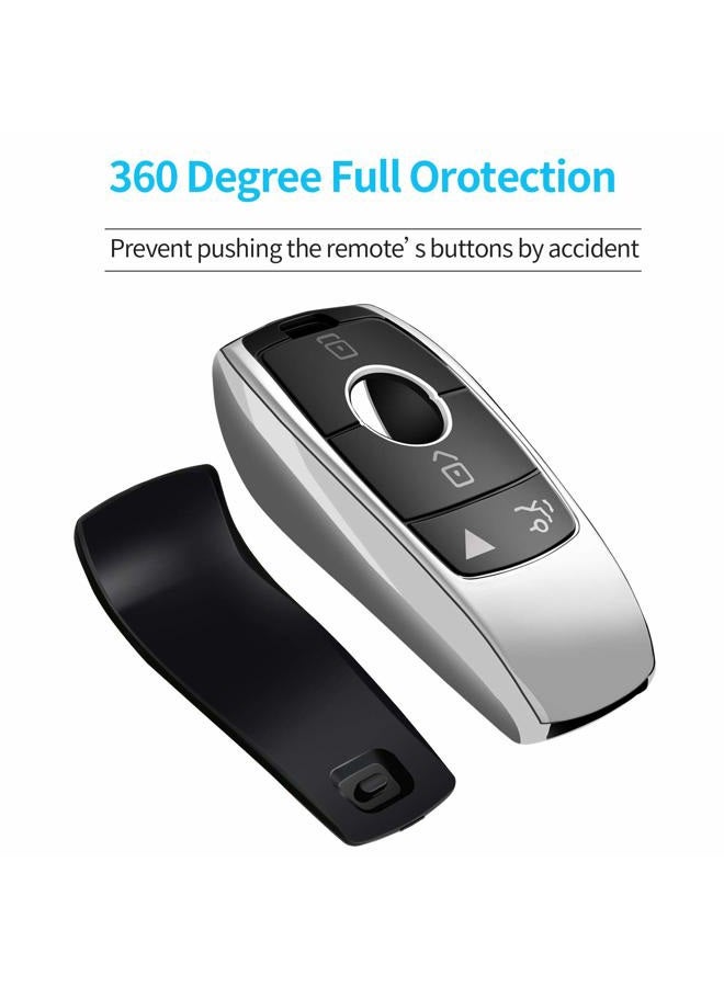 Autophone غطاء مفتاح متوافق مع مرسيدس بنز مع سلسلة مفاتيح، غلاف مفتاح ناعم TPU يوفر حماية 360 درجة لفئة A وفئة C وفئة G من 2017-2020 وفئة E وفئة S (فضي) - Image 4