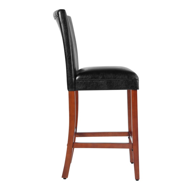 HomePop Home Decor Classic Counter Height Bar Stool, Set of 1, 29 Inch, Faux Leather Upholstered, Decorative Home Furniture, Black - Image 2