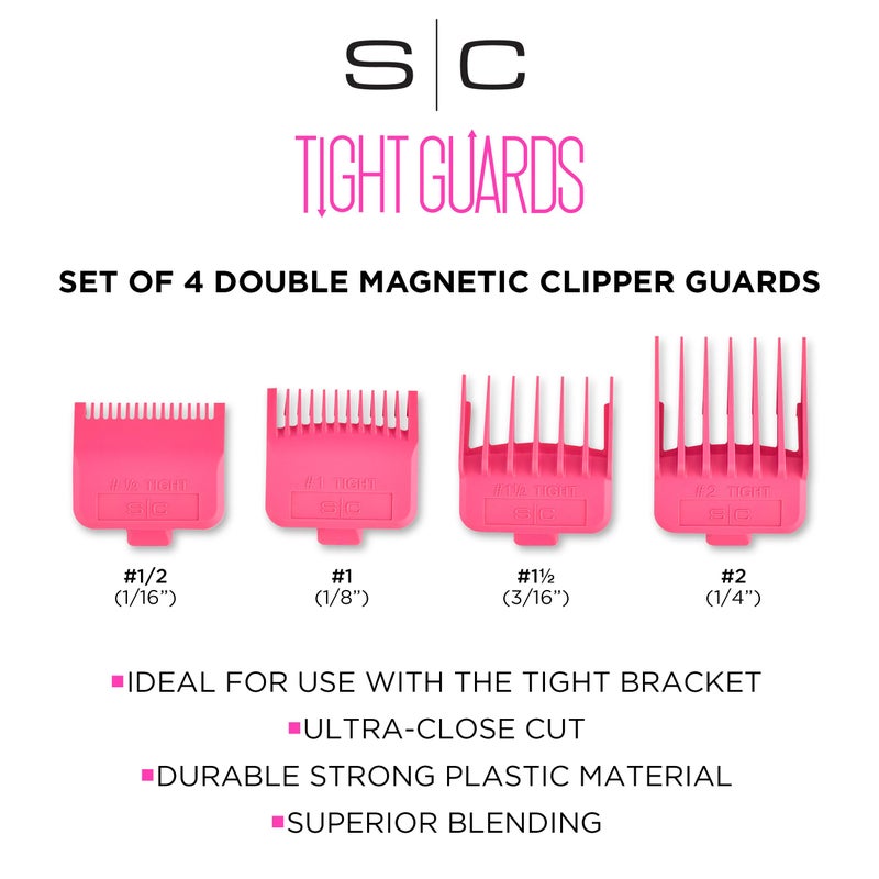 Stylecraft Professional Dub Magnetic Hair Clipper Guards, Premium Neodymium, 8 Pack or 4 Pack Tight Guards (Pink 4-PK) - Image 2