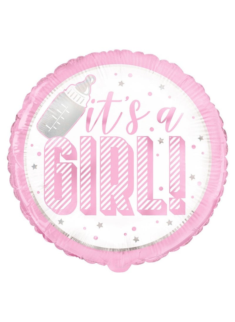 يونيك بالون دائري من It's a Girl باللون الوردي والأبيض مقاس 45 سم