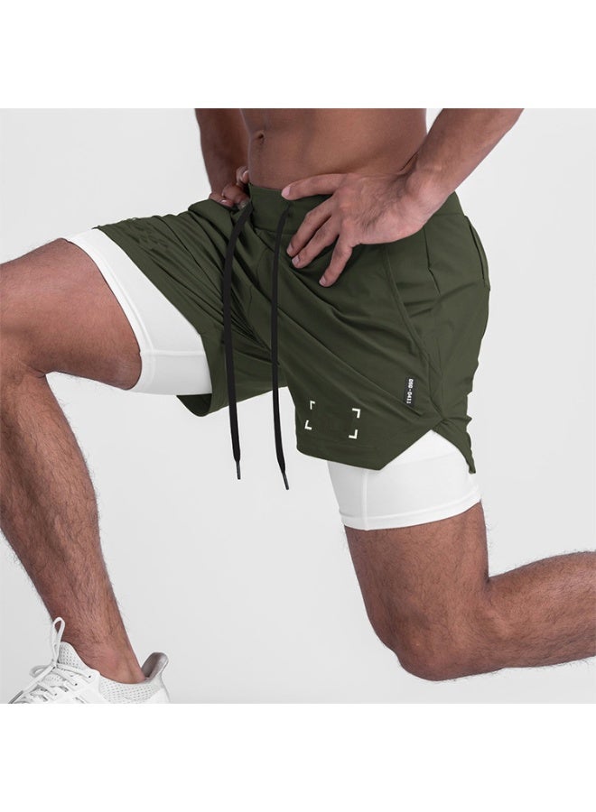 Loquat Five-Point Sports Shorts Quick Drying Double Layer Basketball Pants Anti-Light Running Fitness Summer Green  - Image 2