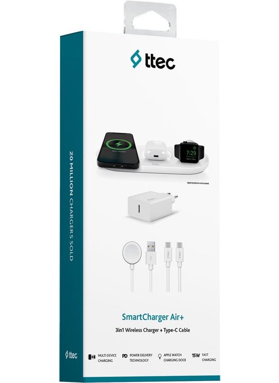 TTec - Smartcharger Air+ Iphone+Apple Watch+Airpods Wireless Fast Charger and Pd 20W Travel Charger - 2KS21 - Image 1