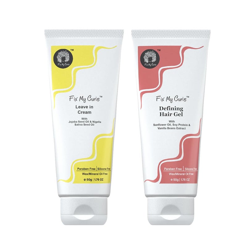 Fix My Curls مجموعة Fix My Curls للبروتين لتصفيف الشعر المجعد والمتموج والجاف والمتجعد التحكم في التجاعيد خالية من السيليكون كريم تحديد التجاعيد جل 50 جرام لكل منهما - Image 1