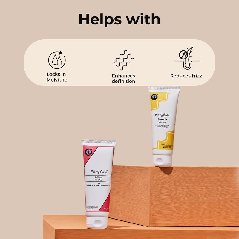 Fix My Curls مجموعة Fix My Curls للبروتين لتصفيف الشعر المجعد والمتموج والجاف والمتجعد التحكم في التجاعيد خالية من السيليكون كريم تحديد التجاعيد جل 50 جرام لكل منهما - Image 5
