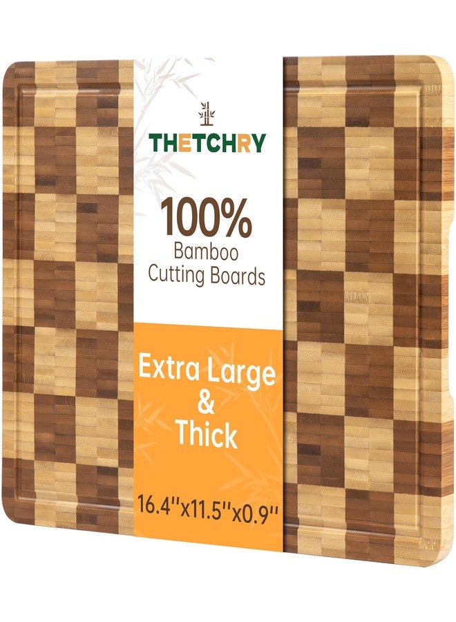thetchry Bamboo Cutting Boards for Kitchen, End Grain Wood Cutting Board with Juice Grooves & Handles, Charcuterie Checkered Chopping Board Thick Butcher Block Serving Tray with Gift Box, 16.5"×11.6"× 1" - Image 1