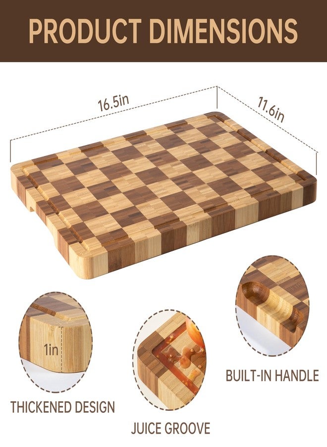 thetchry Bamboo Cutting Boards for Kitchen, End Grain Wood Cutting Board with Juice Grooves & Handles, Charcuterie Checkered Chopping Board Thick Butcher Block Serving Tray with Gift Box, 16.5"×11.6"× 1" - Image 2