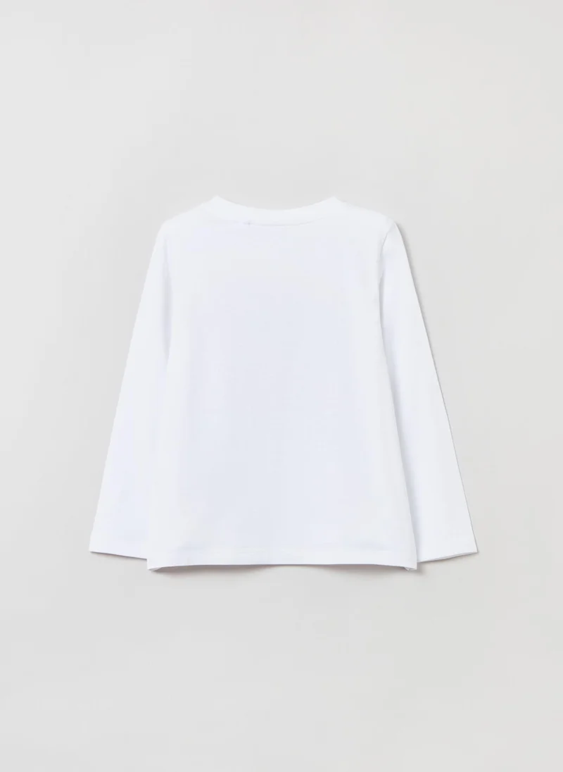 او في اس Ovs Stretch Cotton T-Shirt With Flower Print